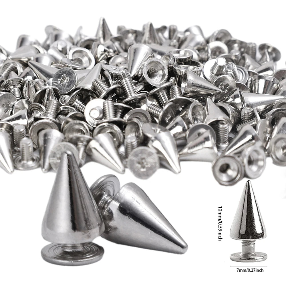 50/20/10Pcs Spike Punk Rivets Silver Cone Studs Spikes Metal Pointy DIY Clothes Shoes Bag Clothing Sewing Accessories Wholesale