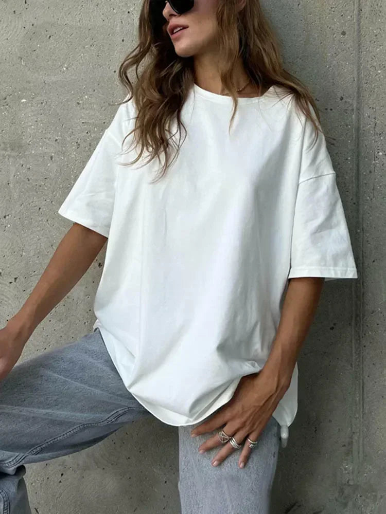 Summer Women's T-shirt Short Sleeve 100 % Cotton Oversized T-shirts Loose Casual O Neck Solid Blue Orange Tees Clothes for Women