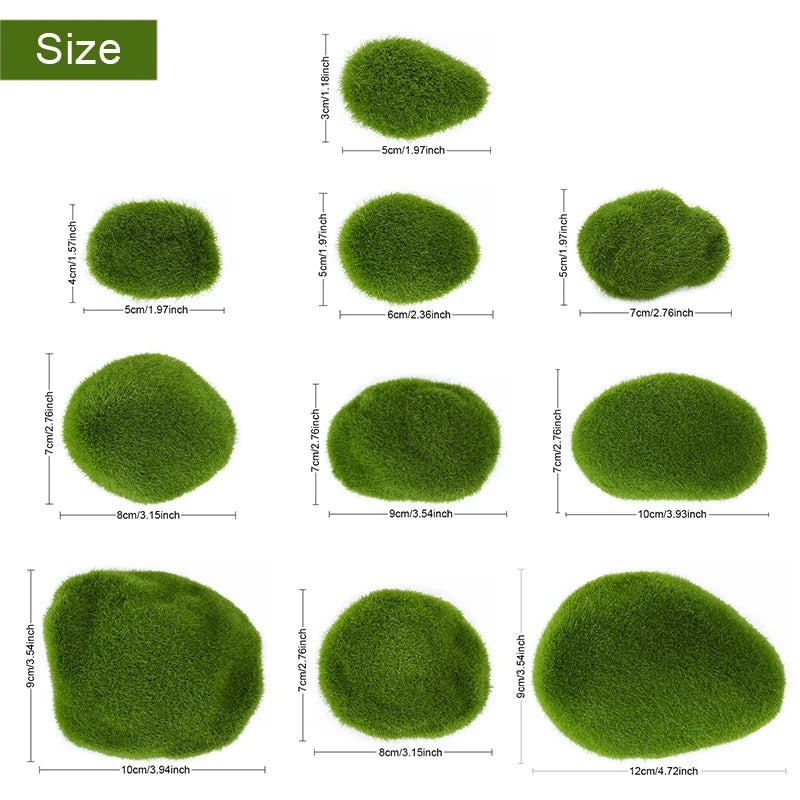 10pcs Artificial Moss Rocks Foam Stones Faux Green Moss Covered Stones Fake Moss Balls Home Garden Landscape Decoration Ornament