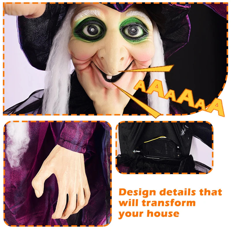 Halloween Decoration Witch Voice Controlled Horror Pendant with Glowing Prop for Indoor and Outdoor Home and Festival Decoratio