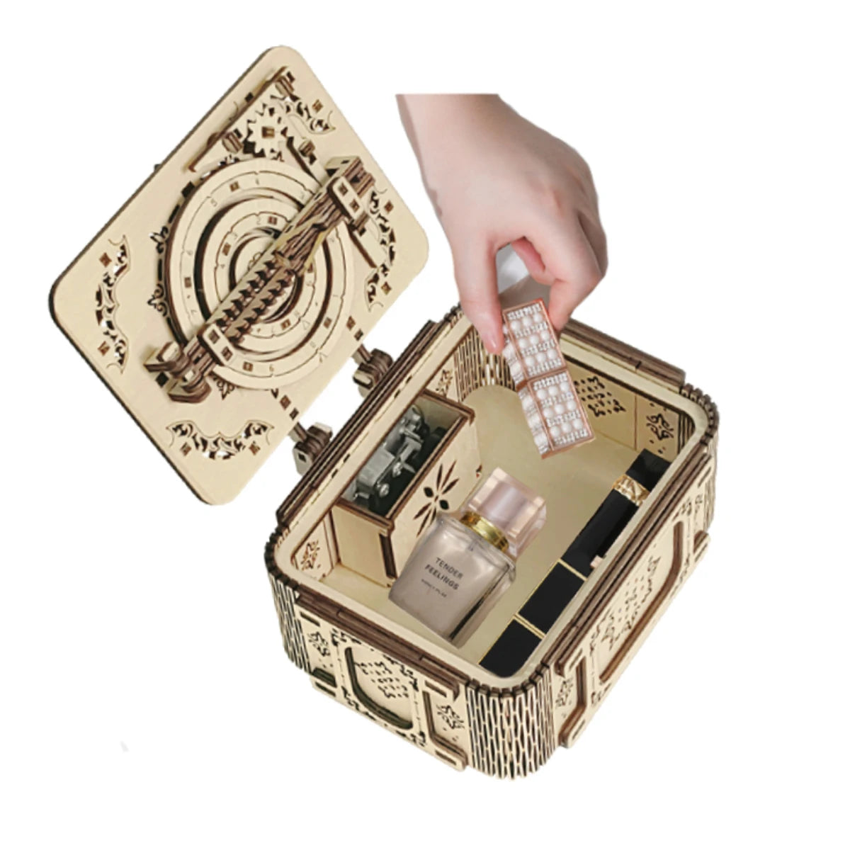 3d Wooden Jewelry Music Box Mechanical Puzzle Assemble Building Construction Blocks Models Surprise Treasure Ring Password Safe