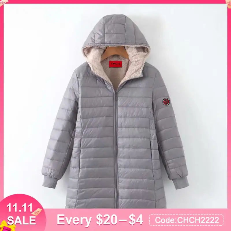 Korean Version Medium Length Women's Coats 2023 Winter New Hooded Warm Cotton Jacket Lamb Cashmere Windproof Ladies Jacket