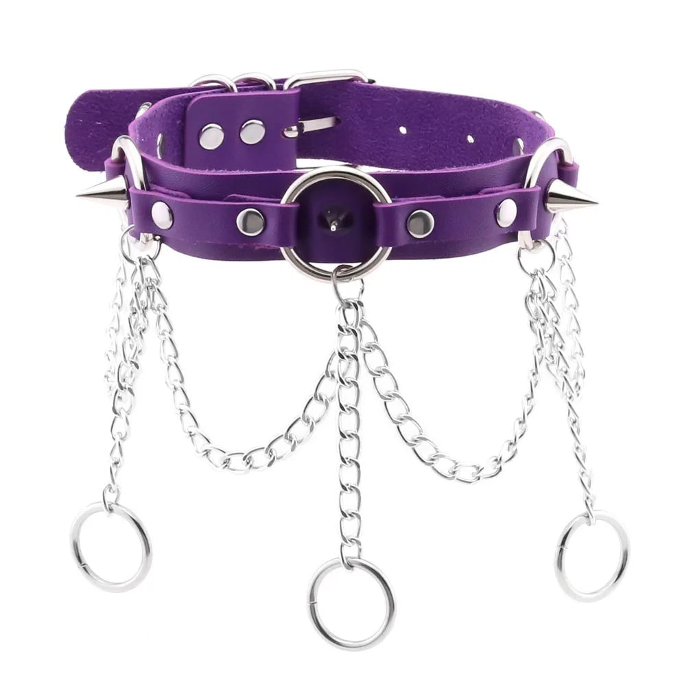 Goth Long Spike Choker Punk Faux Leather Collar For Women Men Cool Purple Rivets Studded Chocker Goth Style Necklace Accessories