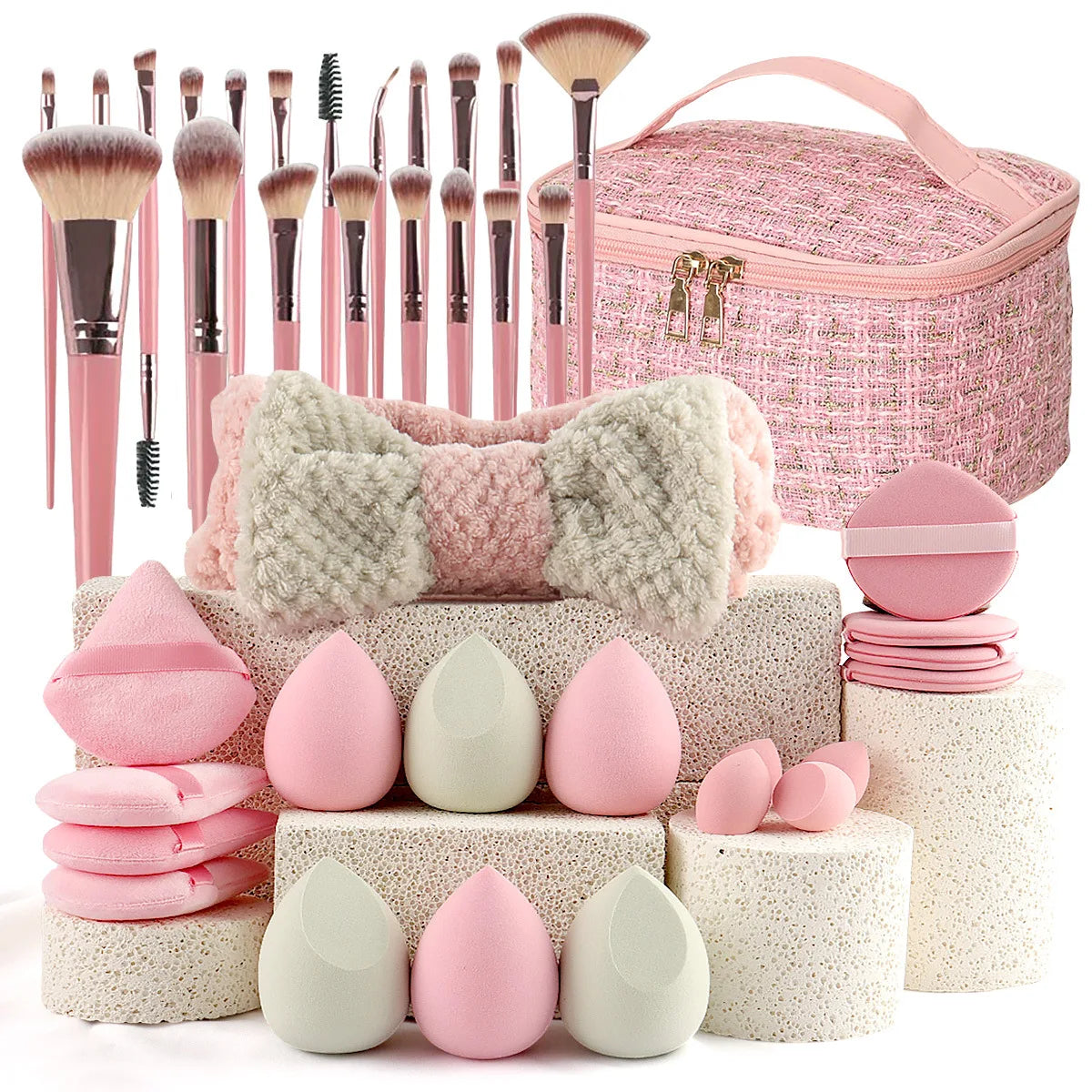 40-Piece Professional Makeup Kit with Cosmetic Case, Complete Makeup Brush Set & Powder Puffs, Essential Beauty Tools