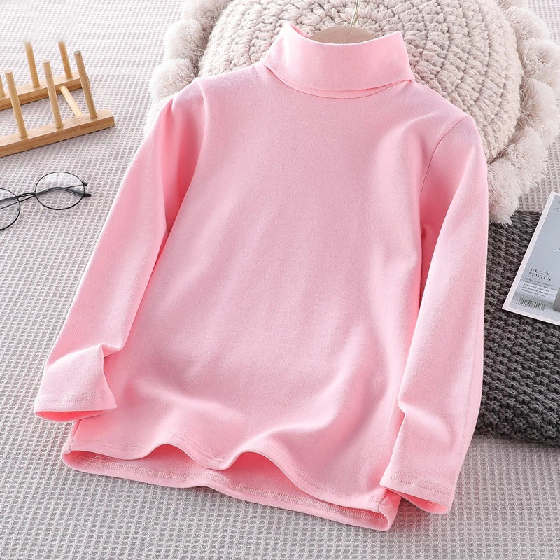 Hot Sale Children Boys Basic Turtleneck T-shirt Fashion Teenage Girls Solid Color Tops Spring Autumn Kids Girl Bottom Clothes