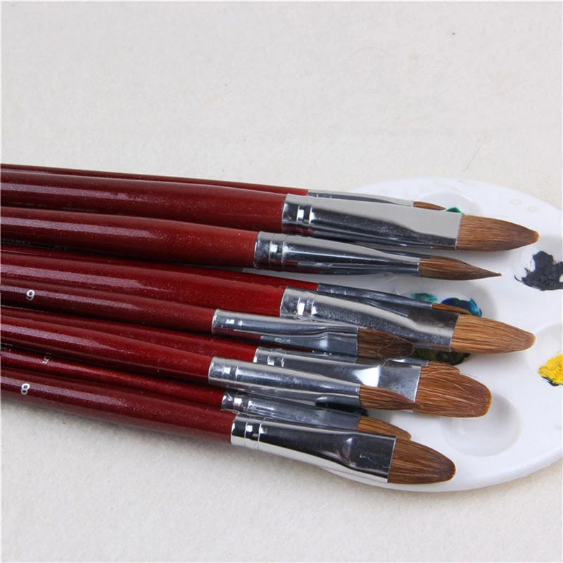 6pcs/Set High-grade Weasel Hair Oil Painting Brush Hazel Shap Row Pen Long Birch Rod Acrylic Drawing Art Supplies Artist Supply