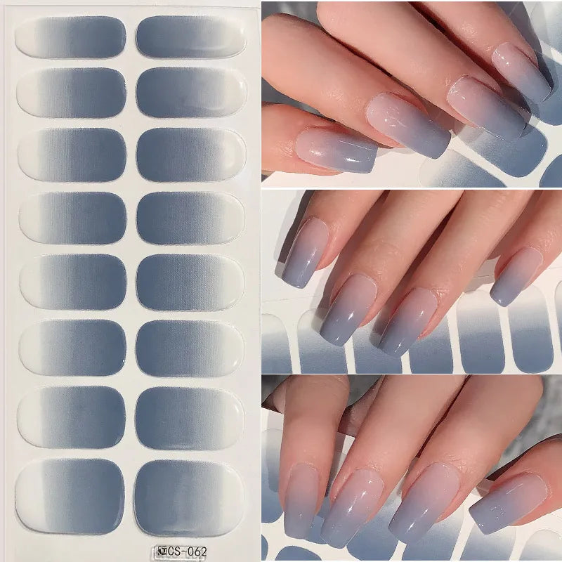 14/16Tips Fashion Gradient Nail Sticker Nail Art Stickers Self-Adhesive Simple Full Nail Wraps French DIY NAil Art Making