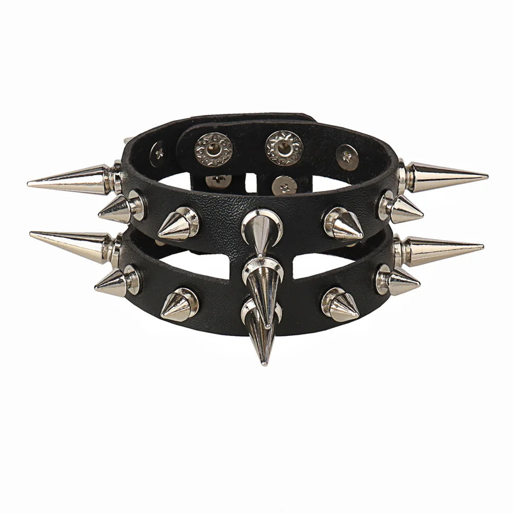 Skull Punk Gothic Rock Chains Metal Stud Spikes Rivet Pu Leather Wristband Bangle Wide Cuff Bracelet Women Men Jewelry