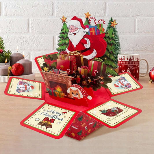3D Pop-Up Christmas Cards Santa Design Hexagonal Holiday Ornaments with Envelopes for Home, Party, Wedding Decoration