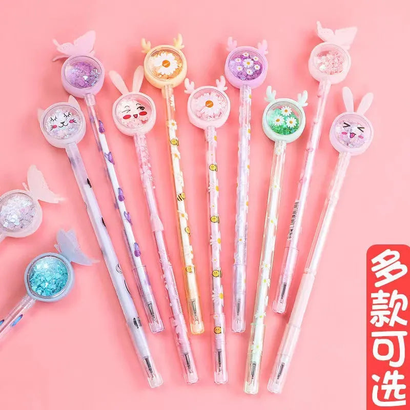 10/20/50/100pcs/set Kawaii Sequin Gel Pen Cute Butterfly Bunny Fawn Daisy Signature Pen 0.5mm Black Ink Office School Gifts 2023