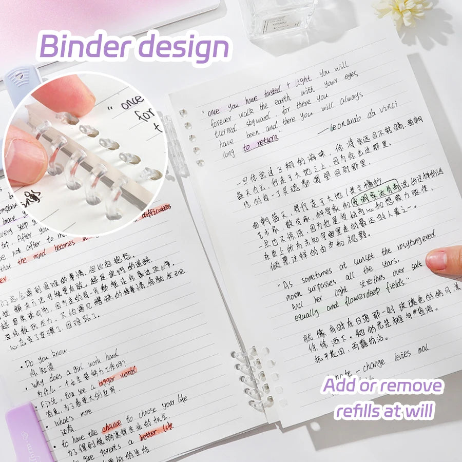 B5/A5 Loose-Leaf Notebook 60 Sheets Binder Lined Book Kawaii Note Set Korean Stationery School Office Supplies Students Writing