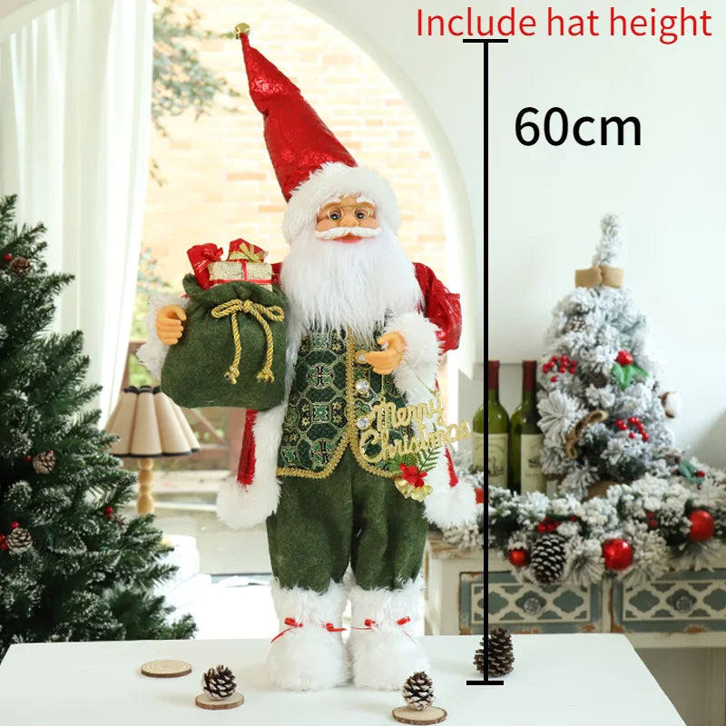 60cm Large Santa Claus Merry Christmas Decorations for Home Happy New Year 2023 Fabric Knitting Clothes Doll Window Decor