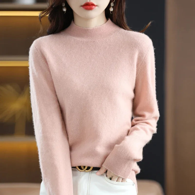 Women Sweater Long Sleeve Mock Neck Warm Winter Basic Knitted Pullovers Solid Loose Knitwear Casual Korean Fashion Jumper 2024