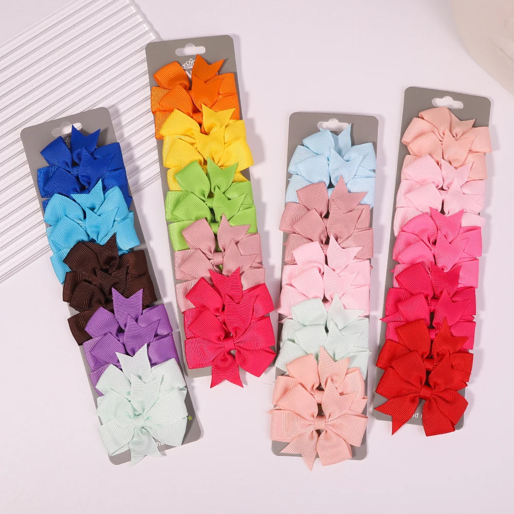 10PCS/Set Winter Solid Grosgrain Ribbon Hair Bows With Clips Girls Small Bow For Children Headwear DIY Kids Hair Accessories 434