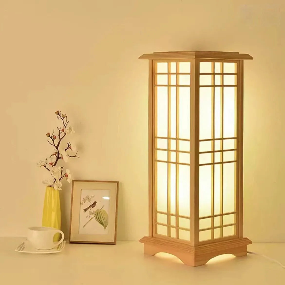 Modern Japanese Neutral Charming LED Lihting Foor Lamp Tatami Style Square Wood Made for Living Room Bedroom Home Decorative