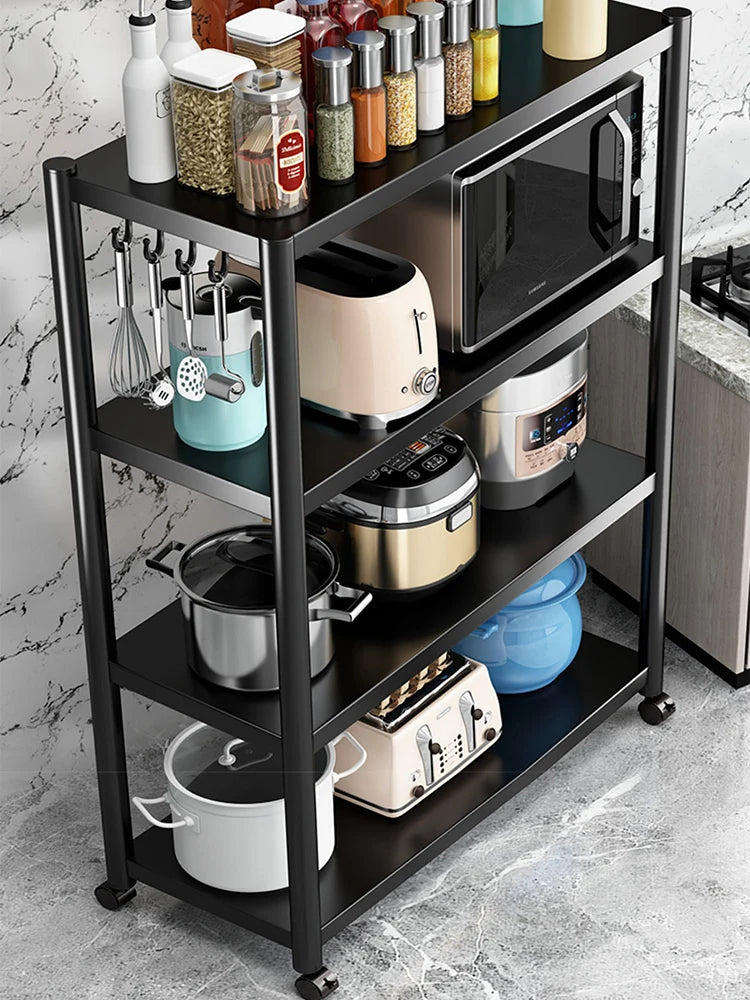 3/4/5 Tiers Trolley Rack Floor-to-ceiling Multi-layer Home Bedroom Mobile Kitchen Multi-functional Storage Storage Rack Pulley