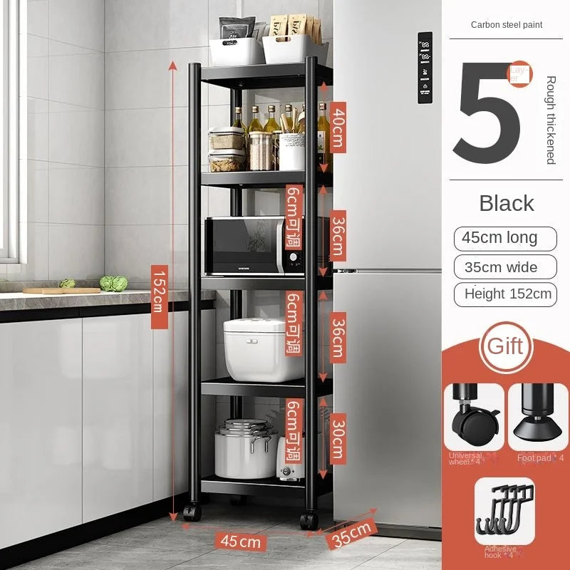 3/4/5 Tiers Trolley Rack Floor-to-ceiling Multi-layer Home Bedroom Mobile Kitchen Multi-functional Storage Storage Rack Pulley