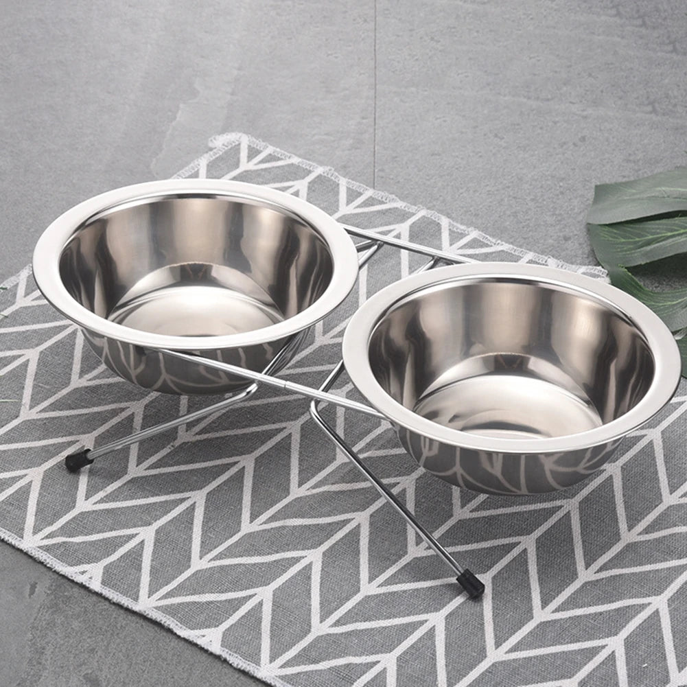 Dog Bowl Stainless Steel Pet Dogs Cat Double Bowls Durable Iron Stand Food Water Dishes Anti Slip Puppy Feeder Pet Supplies