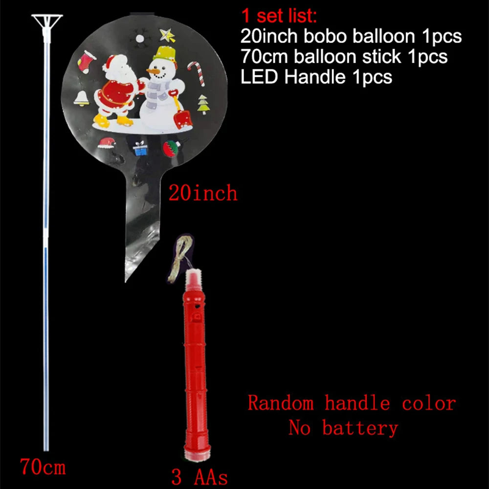 10pc 20pc 30pc LED Light Up Bobo Baloons 3 Levels Flashing Handle Christmas Party Decoration Santa Claus Prints LED Bobo Balloon