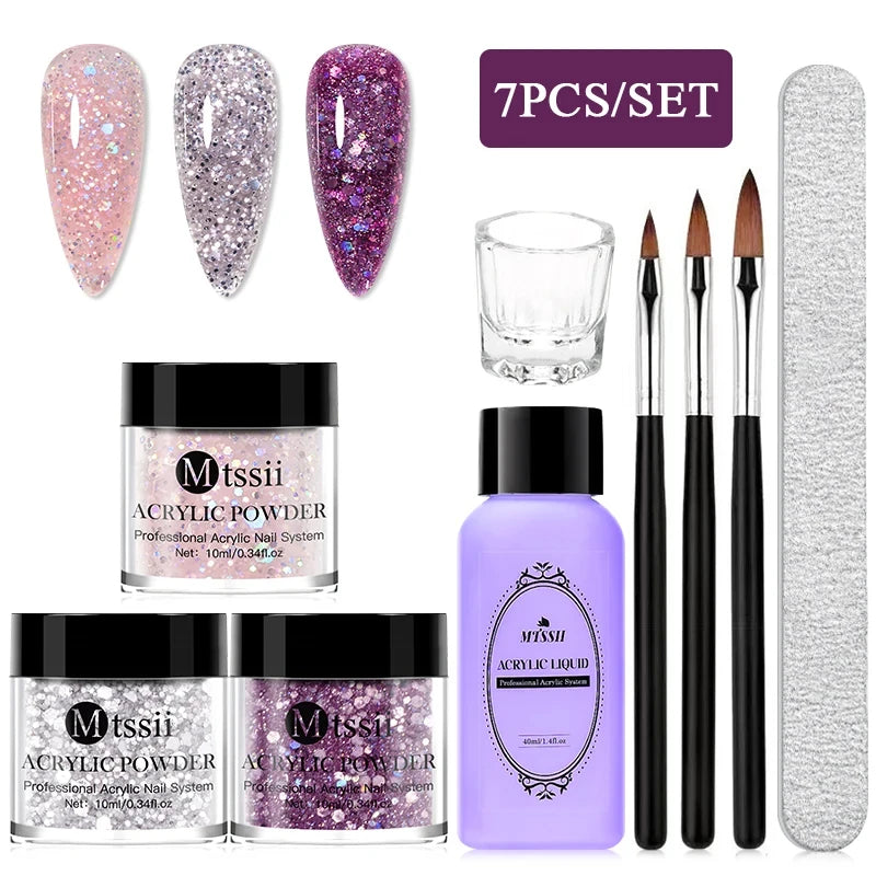 Nail Crystal Powder Kit Acrylic Liquid Set With Nail Brush Pink White Nails Powder For Nails Extension Carving Beginner Set