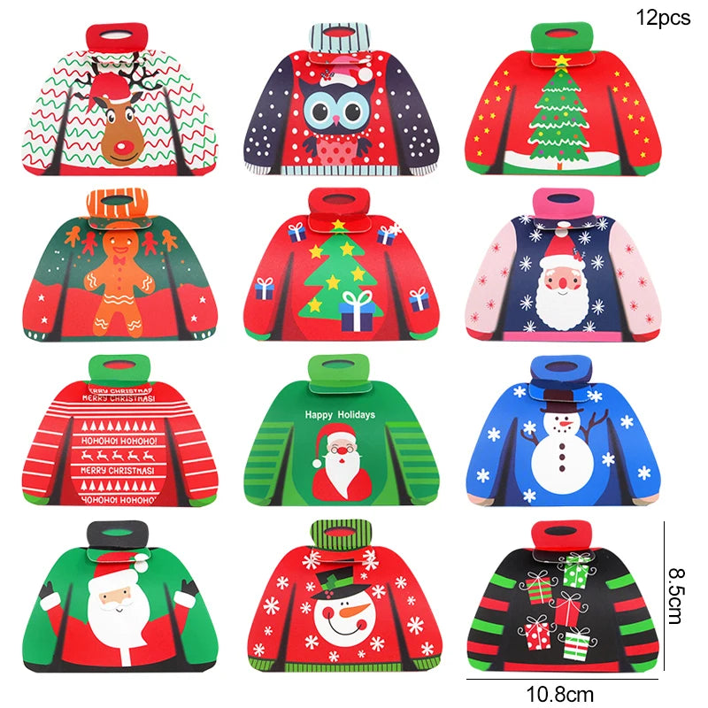 12pcs Cartoon Sweater Christmas Candy Box Kids Chocolate Gift Packaging Box 2024 Merry Christmas Decor New Year Party Supplies