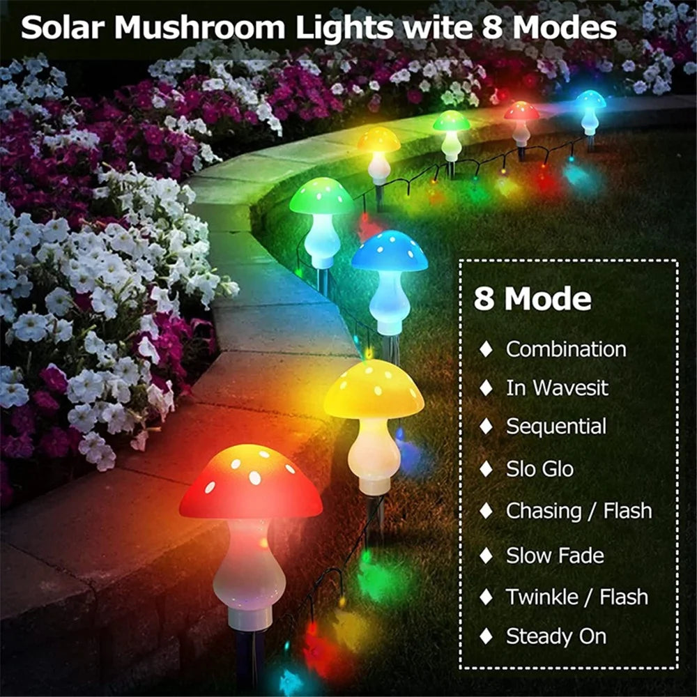 Solar Mushroom Light Garden Outdoor Decor 8 Modes Waterproof Mushroom Lamp Pathway Landscape Yard Easter Halloween Xmas Sunlight