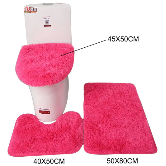 3Pcs/set Bath Mat Set Soft Fluff Shower Carpet Non-slip Floor Mat for Bathroom Toilet Rugs Toilet Lid Cover Bathroom Products