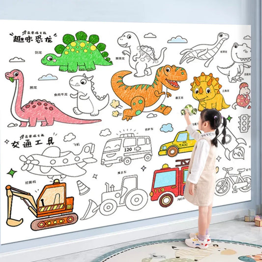 Children Drawing Roll Sticky Graffiti Scroll DIY Painting Color Filling Paper Coloring Papers for Kids Educational Toys Gifts