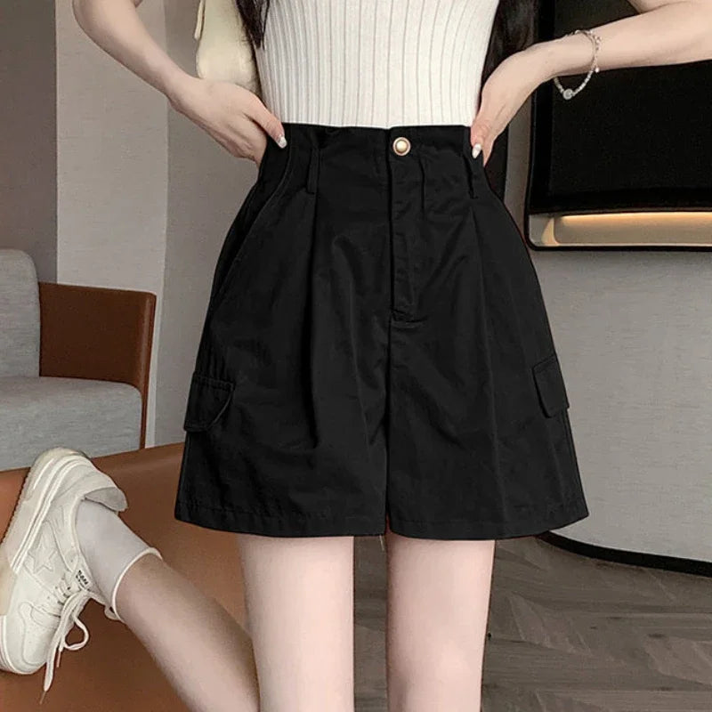 Solid Color Woman Short Pants With Pockets Wide Office Streetwear Designer Hot 2000s Clothes Y2k Summer Shorts for Women New In