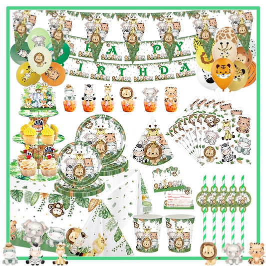 Jungle Animals Birthday Party Decorations Wild One Woodland Safari Paper Plates Cups Napinks Balloons Baby Shower Kids Supplies