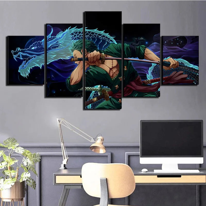 5 Panels Canvas Wall Arts Painting Japanese Animation Poster Print Roronoa Zoro Picture Modern Living Room Mural Home Decoration