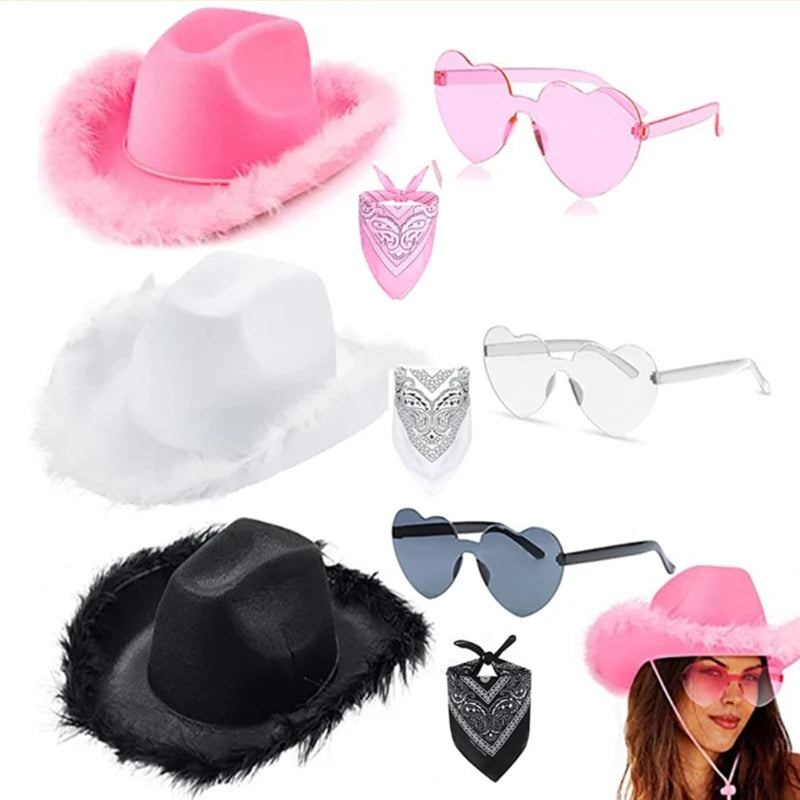 Cowboy Hat Glasses Bandana Women Bachelorette Party Hat Cowboy Bandanas