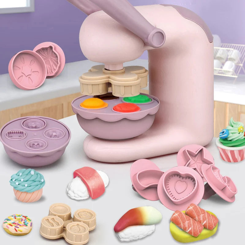 Diy Colourful Clay Pasta Machine Children Pretend Play Simulation Kitchen Ice Cream Machine Suit Model For Girl Toys Gift