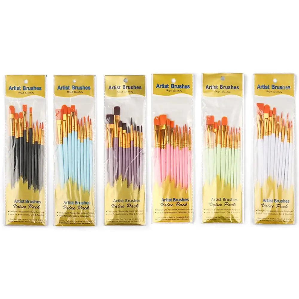 10Pcs/set Professional Artist Paint Brush Set Nylon Hair Watercolor Acrylic Oil Painting Brushes Drawing Art Supply