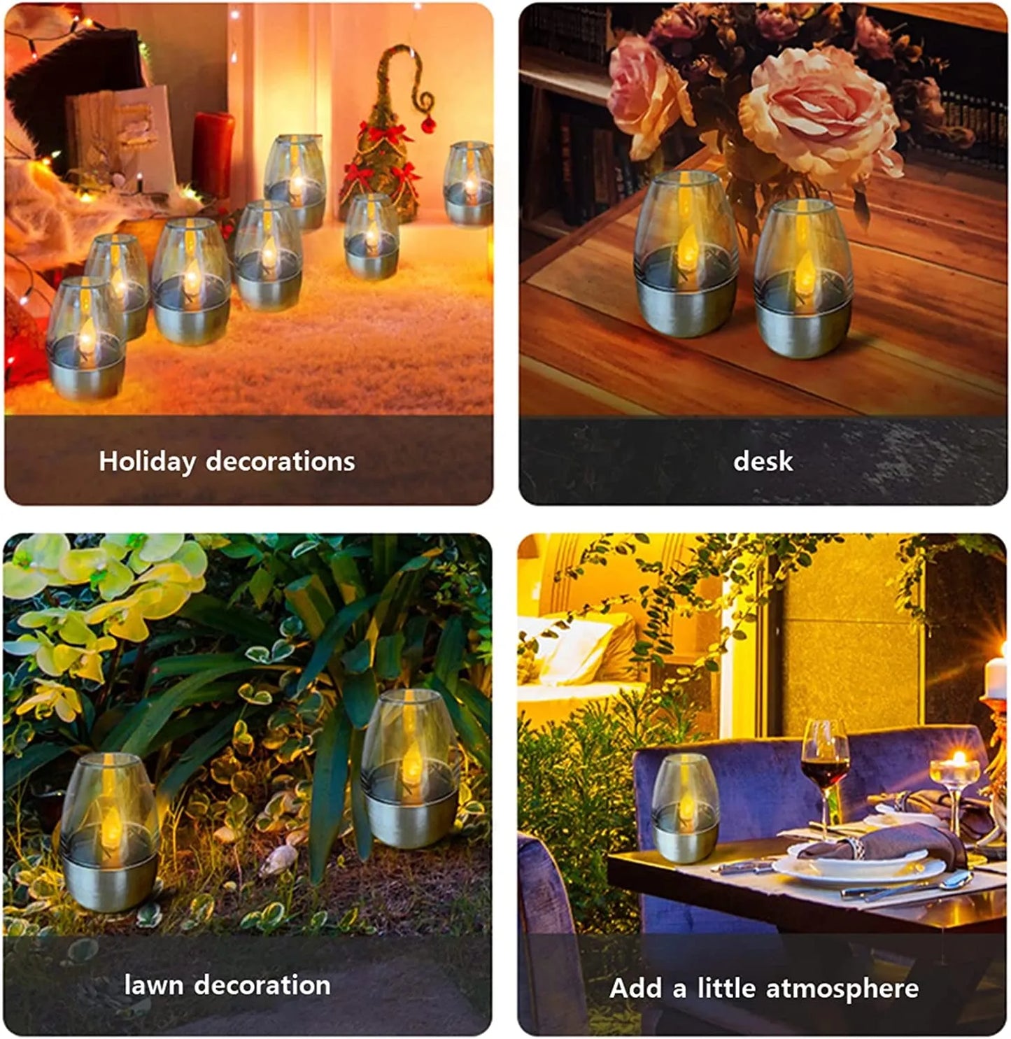 Solar Candle Lights LED Tea Light Candles Outdoor Waterproof  Garden Lawn Dinner Night for Christmas Halloween Valentine's Day