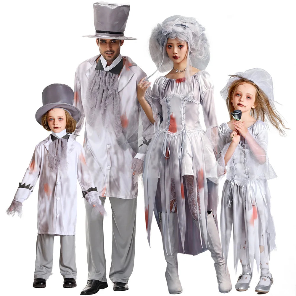 Halloween Vampire Zombie Costume Family Terror Suit Parent-Child Cosplay Clothes Carnival Masquerade Party Outfit Adult Kids Set