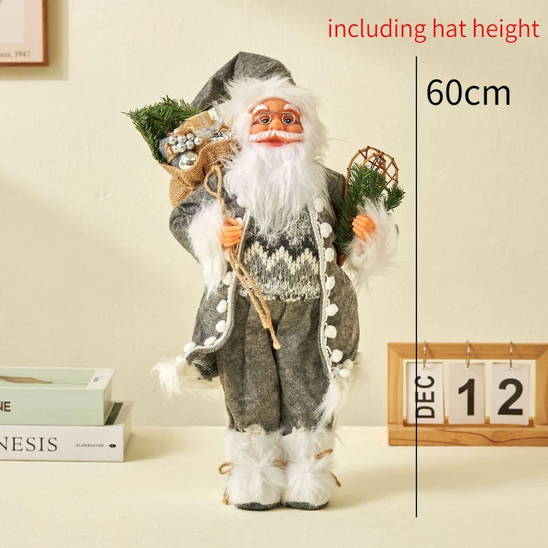 60cm Large Santa Claus Merry Christmas Decorations for Home Happy New Year 2023 Fabric Knitting Clothes Doll Window Decor