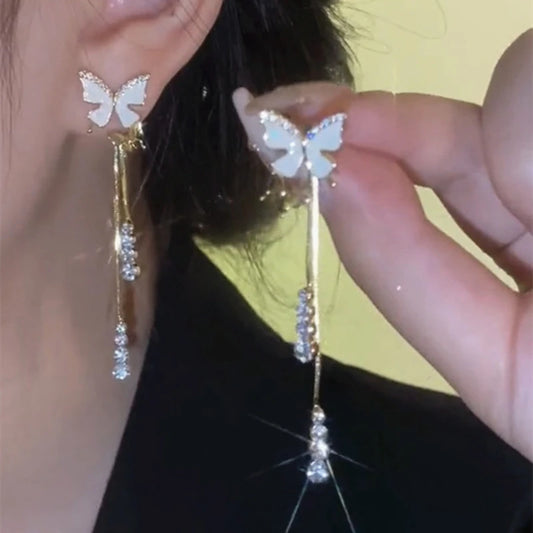 2023 Women's Long Tassel Earring Zircon Butterfly Earrings for Women Korean Sweet Elegant Girls Fashion Jewelry Hanging Pendant