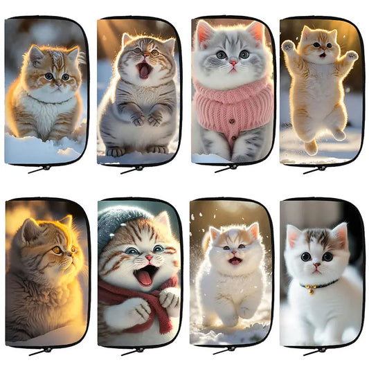 Kawaii Snow Cat Printed Wallet Women Cartoon Cute Animals Casual Purses ID Credit Card Holder Money Bag Long Clutch Bags Gift