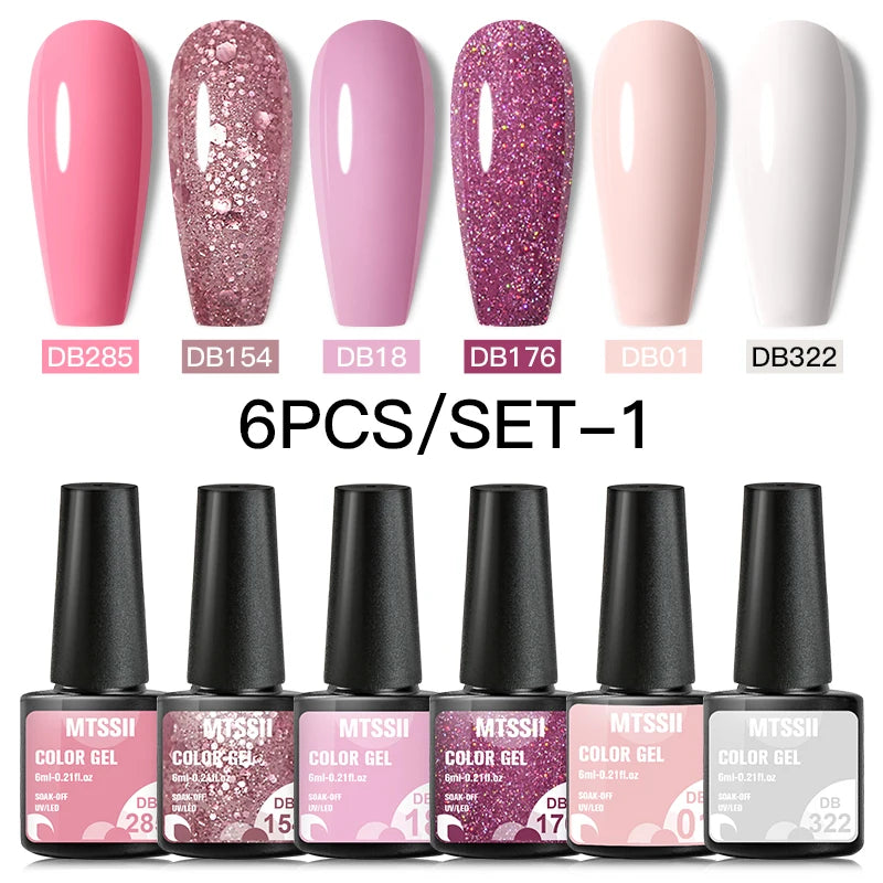 6PCS/SET Color Nail Gel Polish Set Kits  Base Top Coat  Varnish Soak Off UV Gel LED Semi Permanent All For Manicure Nail Art