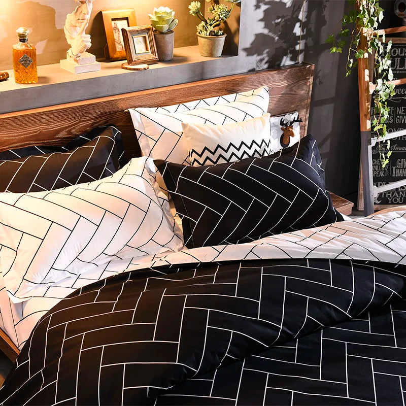 Black Oblique Stripe Reversible Print Duvet Cover King Queen Bedding Set Modern Striped Quilt Cover Microfiber Comforter Cover