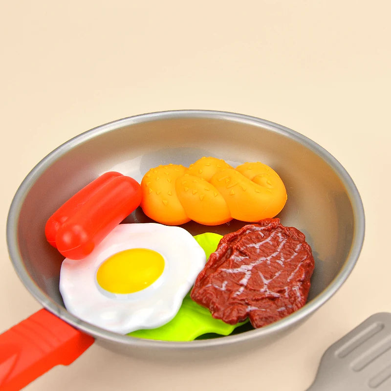 8PCS Kitchen Food Toys Simulation Kitchenware Play Set Pretend Play Pot Steak Vegetable Bread Hot Dog Omelette Children Girl Toy