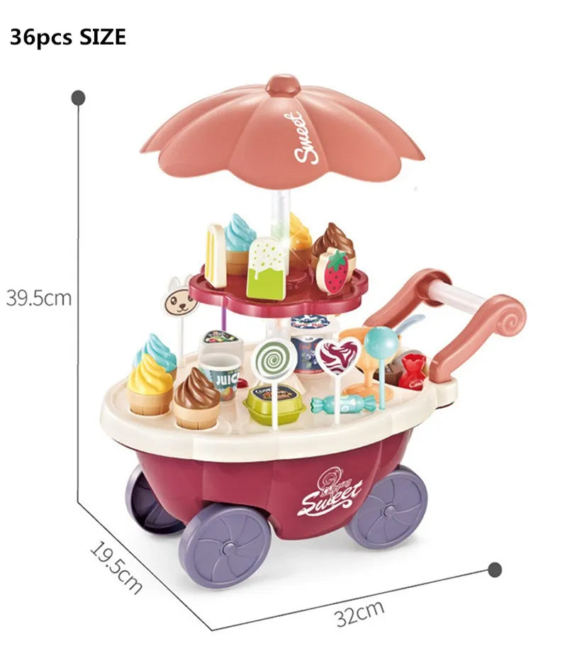 36PCS Ice Cream Candy Trolley House Play Toys Candy Car Ice Cream Candy Cart House Brain Game Kids Toys Children's Gift Toys Set