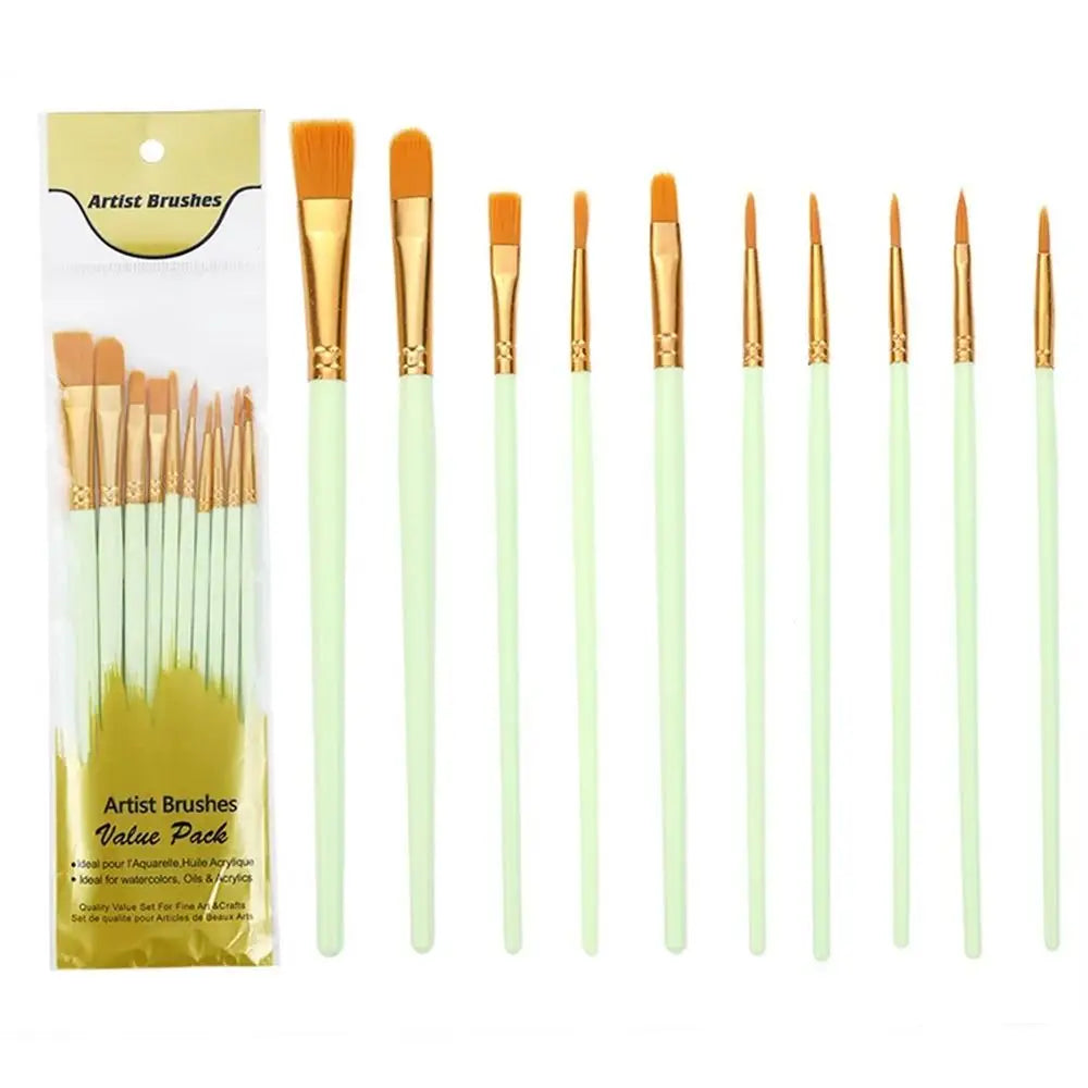 10Pcs/set Professional Artist Paint Brush Set Nylon Hair Watercolor Acrylic Oil Painting Brushes Drawing Art Supply