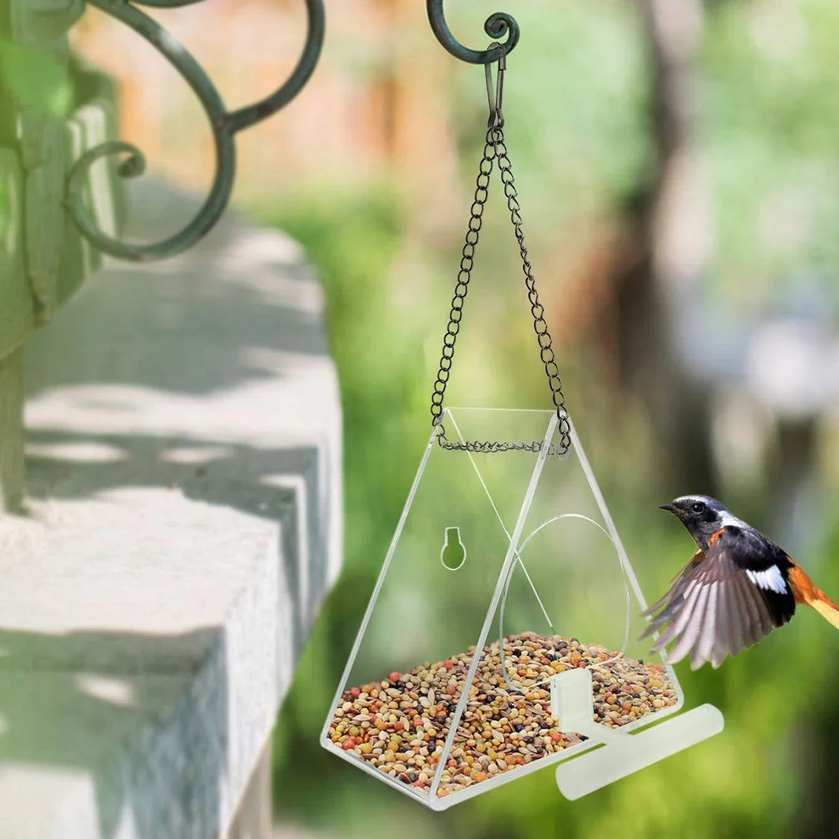 Acrylic Bird Feeder Hanging Seed Feeder Clear Wild Bird Seed Feeder Durable Window View Garden Outdoor Bird Feeding Supplies