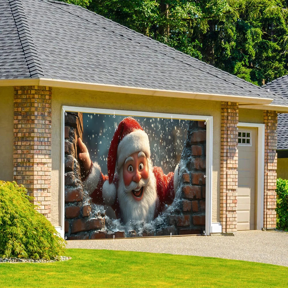 Christmas Santa Claus Garage Door Decoration Banner Large Outdoor Garage Backdrop Winter Christmas Decor Photography Background