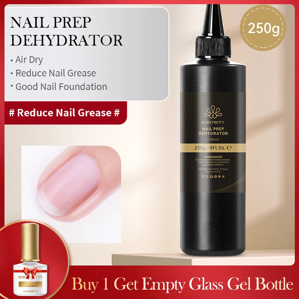 BORN PRETTY 250g Natural Nail Prep Dehydrator and No Acid Nail-Primer for Acrylic and Gel Nail Polish Profession Nail Supplier