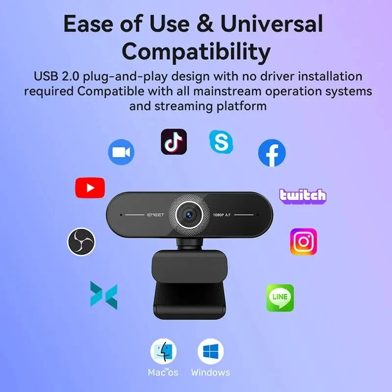 Webcam Ultra HD 4K/2K/1080P Web Camera EMEET C60E Autofocus USB Computer Camera for Streaming/ Video Call/Conference SmartCam