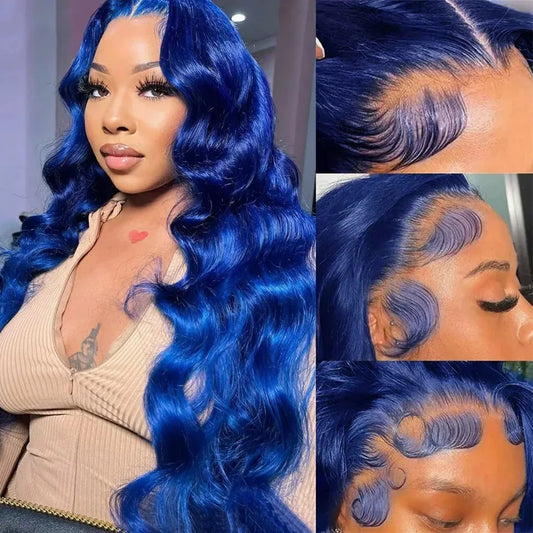 Transparent Lace Front Human Hair Wigs Blue Colored Body Wave Wigs 13x4 Lace Front Wig Brazilian 100% Human Hair Wigs For Women