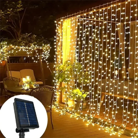 Solar Curtain Light LED Outdoor Waterproof 300leds Garland Decoration String Lights Yard Christmas Fairy Garland String Lights